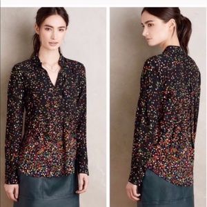 Maeve Anthropologie Button Down Polka Dot Blouse